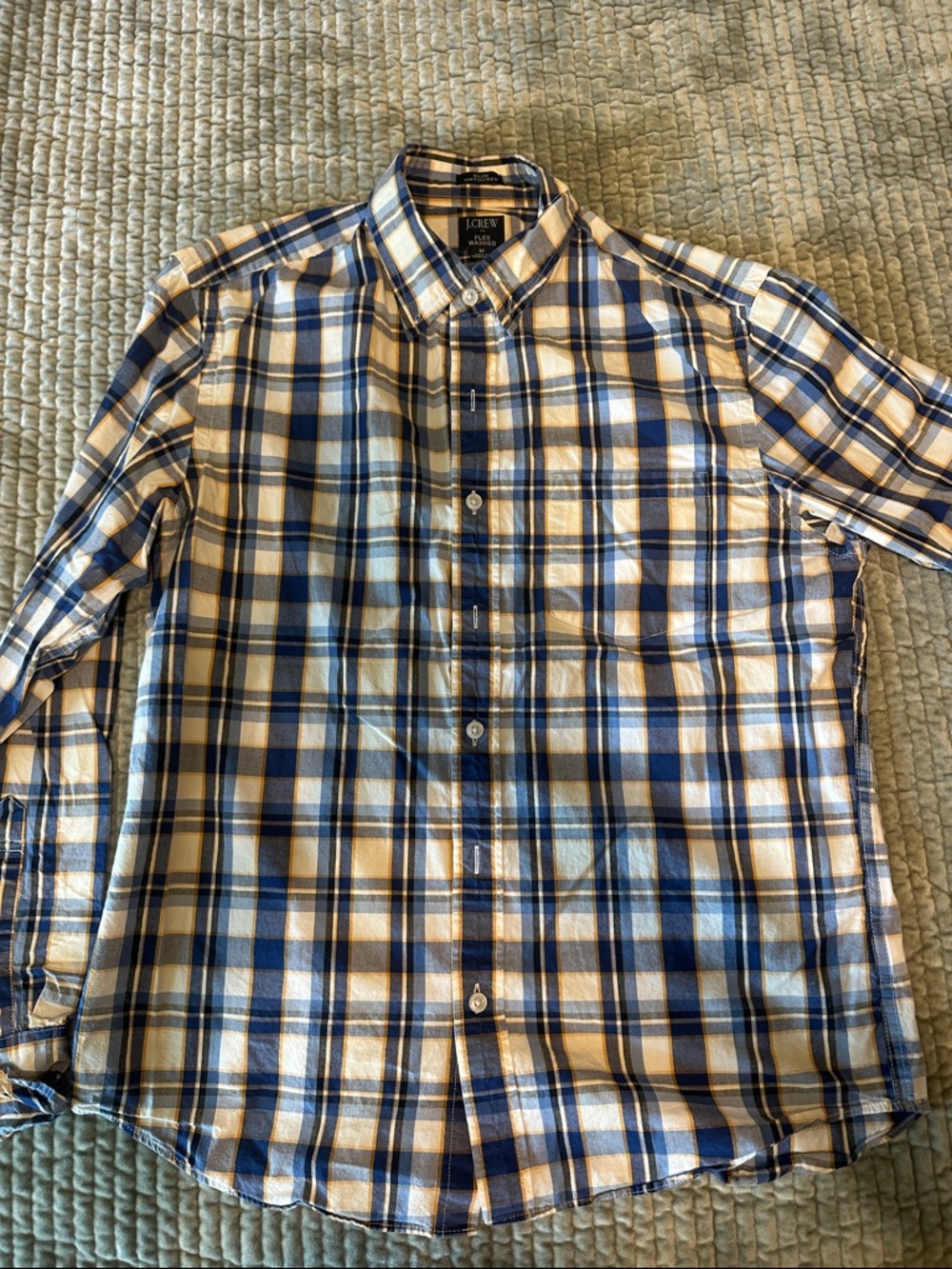 J. Crew Navy Blue and White Plaid Button-Down Shirt. Slim fit.